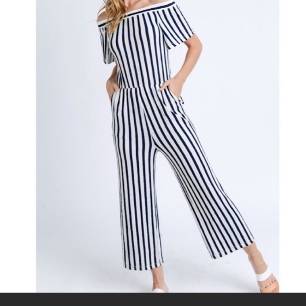 Navy and White Stripe Romper sz Small